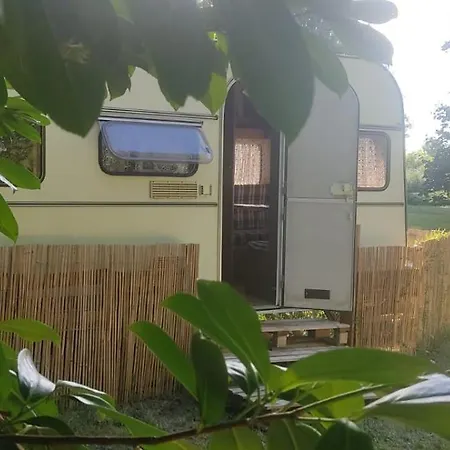 Caravane Années 80 Dans La Verdure Au Domaine Des Oiseaux Vandré